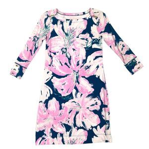 Lily Pulitzer Sophia Long Sleeve Pink And Blue Floral Midi Dress XXS
